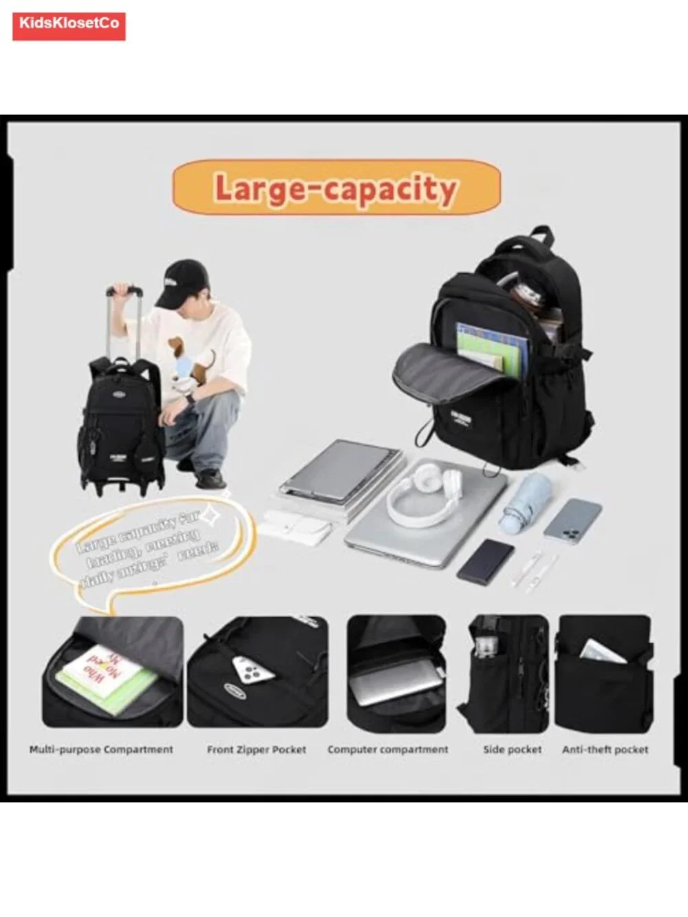 Kids Rolling Backpack with Lunch Box Set